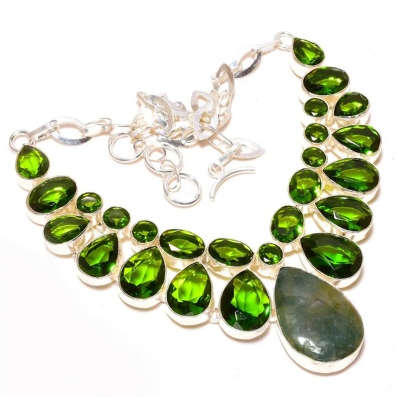handcrafted Jewelry - Indian Moss Agate & Green Peridot Silver HANDCRAFTED Boho Healing Necklace